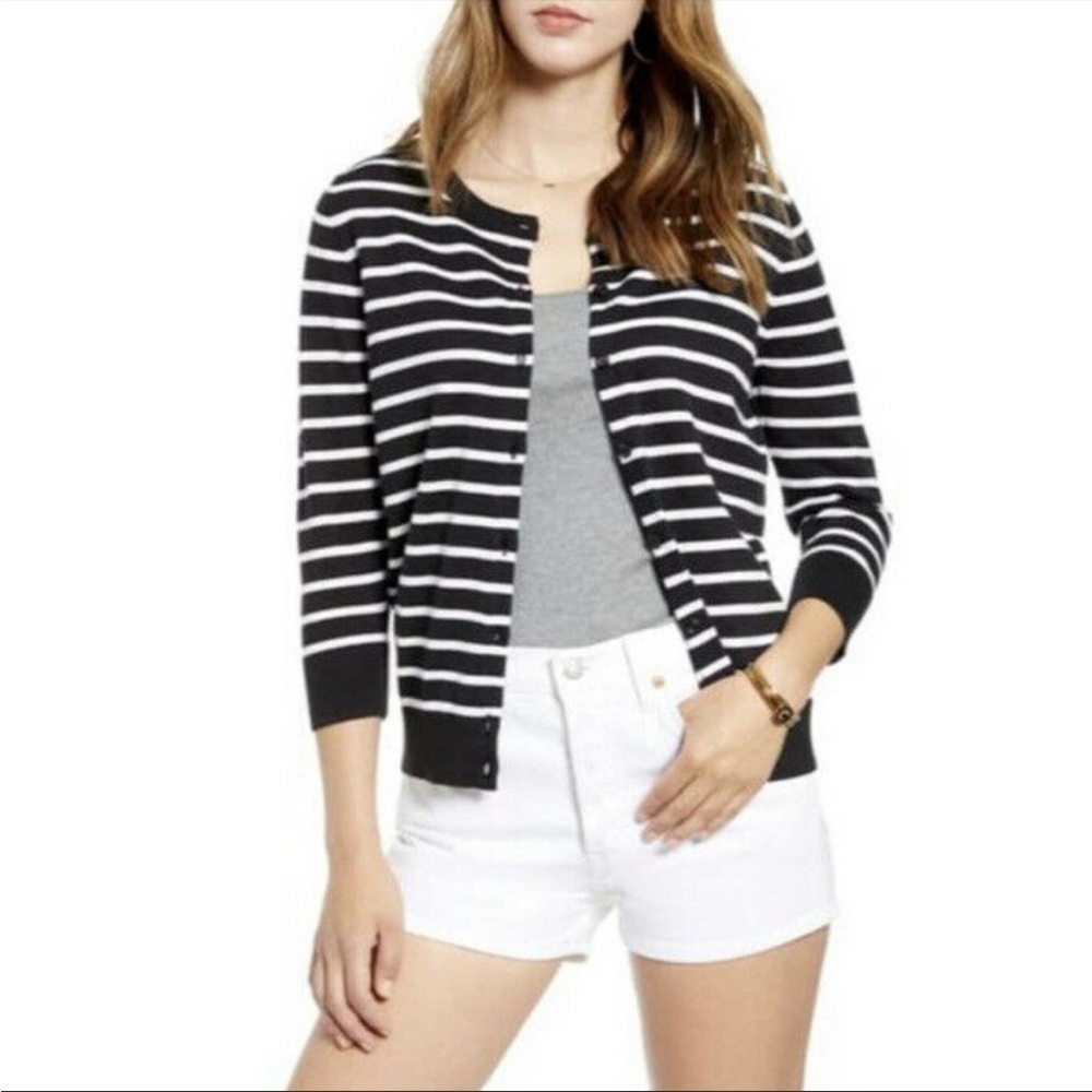 1901 Nordstrom Pima Cotton Blend Button Down Striped Cardigan Sweater